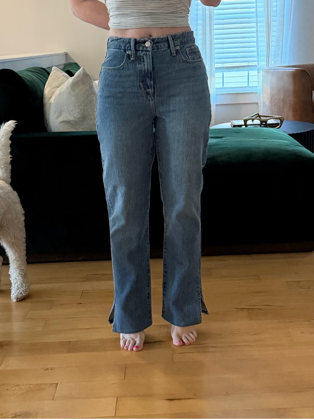 Good American Straight Leg Jeans in Medium Blue Wash